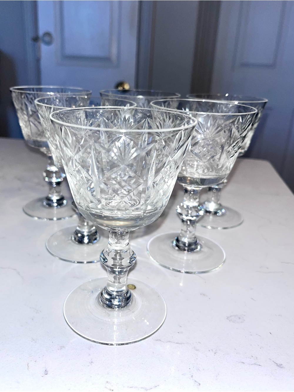 Vintage 1940’s Webb Corbett Crystal Leonore  Pat. Wine, Cocktail Glass Set of 6